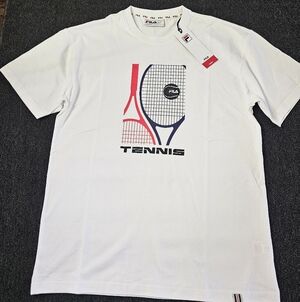 FILA White Short Sleeve Tennis Rackets Graphic Tee Red & Navy Accent Size Small